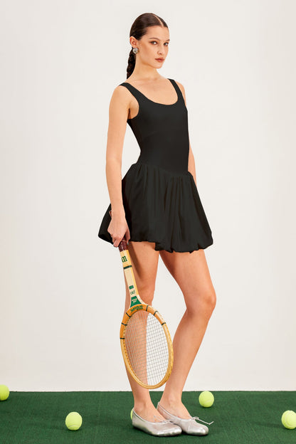Baldo Sleeveless Bodycon Puff Mini Dress in Black