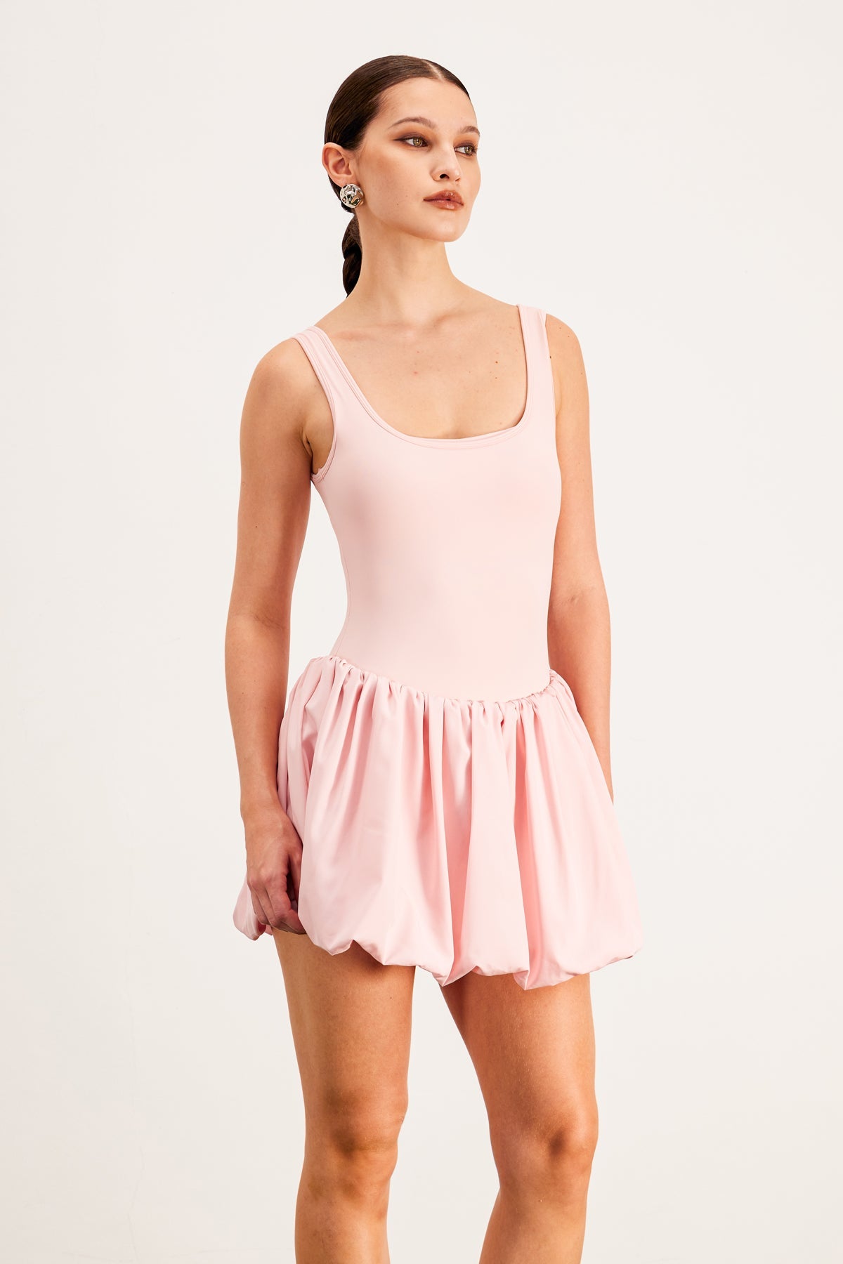 Baldo Sleeveless Bodycon Puff Mini Dress in Pink