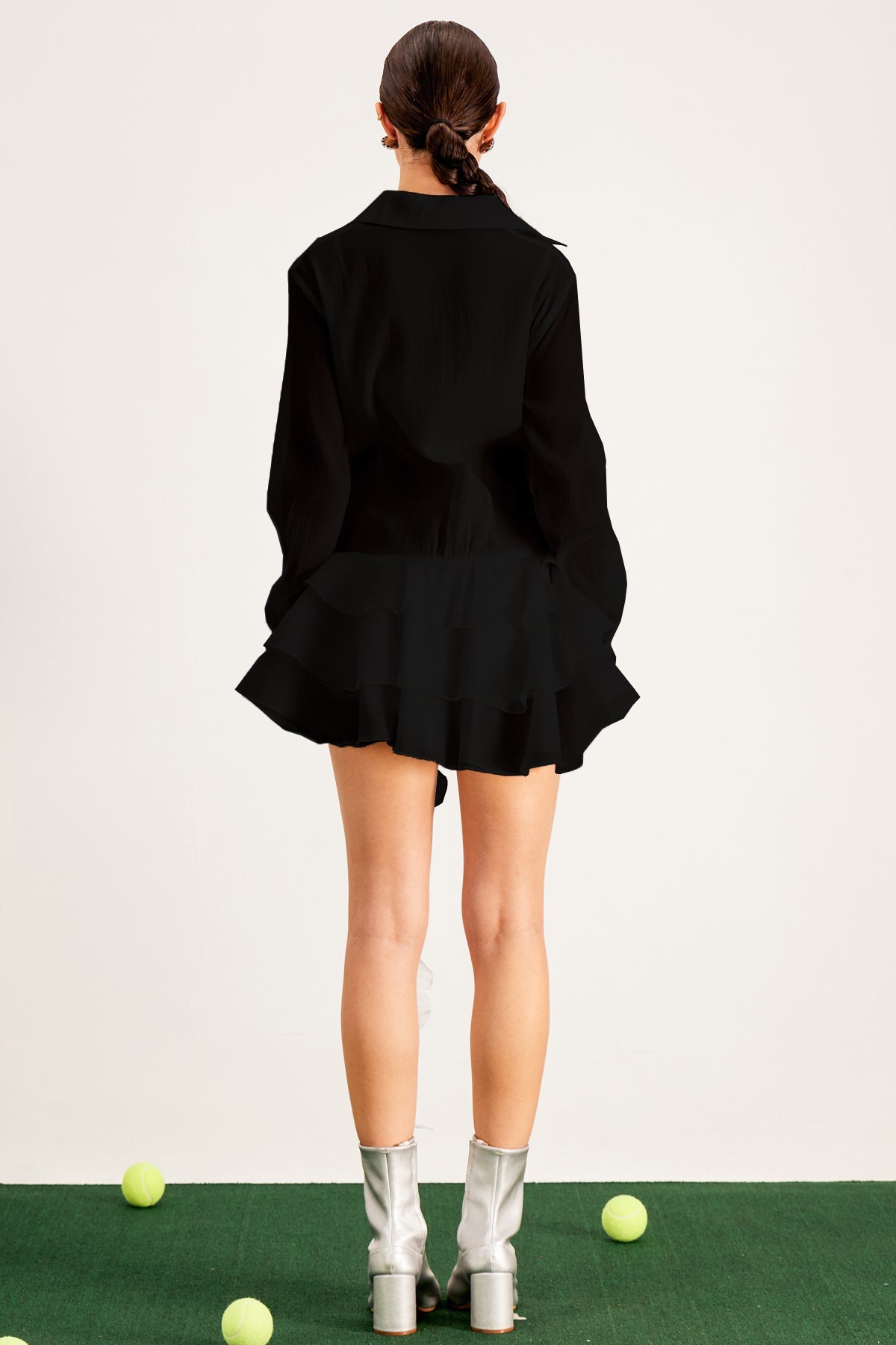 Balfour Ruffle Flower Mini Dress in Black