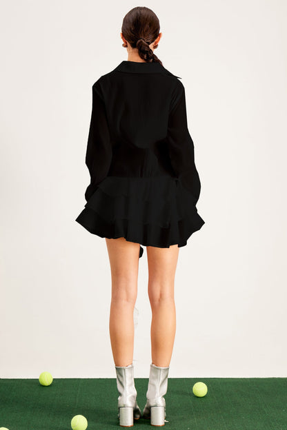 Balfour Ruffle Flower Mini Dress in Black