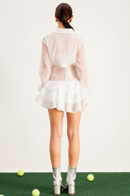 Balfour Ruffle Flower Mini Dress in White