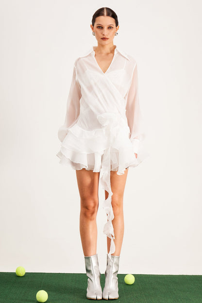Balfour Ruffle Flower Mini Dress in White