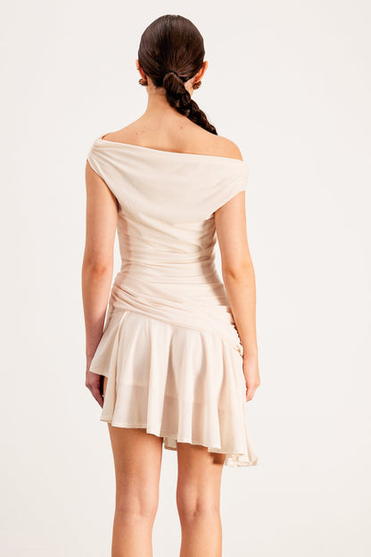Balor Asymmetric One Shouder Mini Dress in Apricot