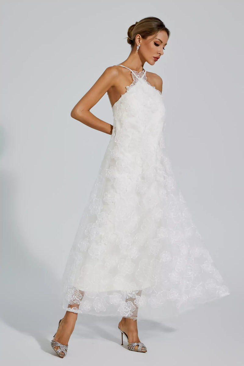 Barbara White Lace Flower Maxi Dress