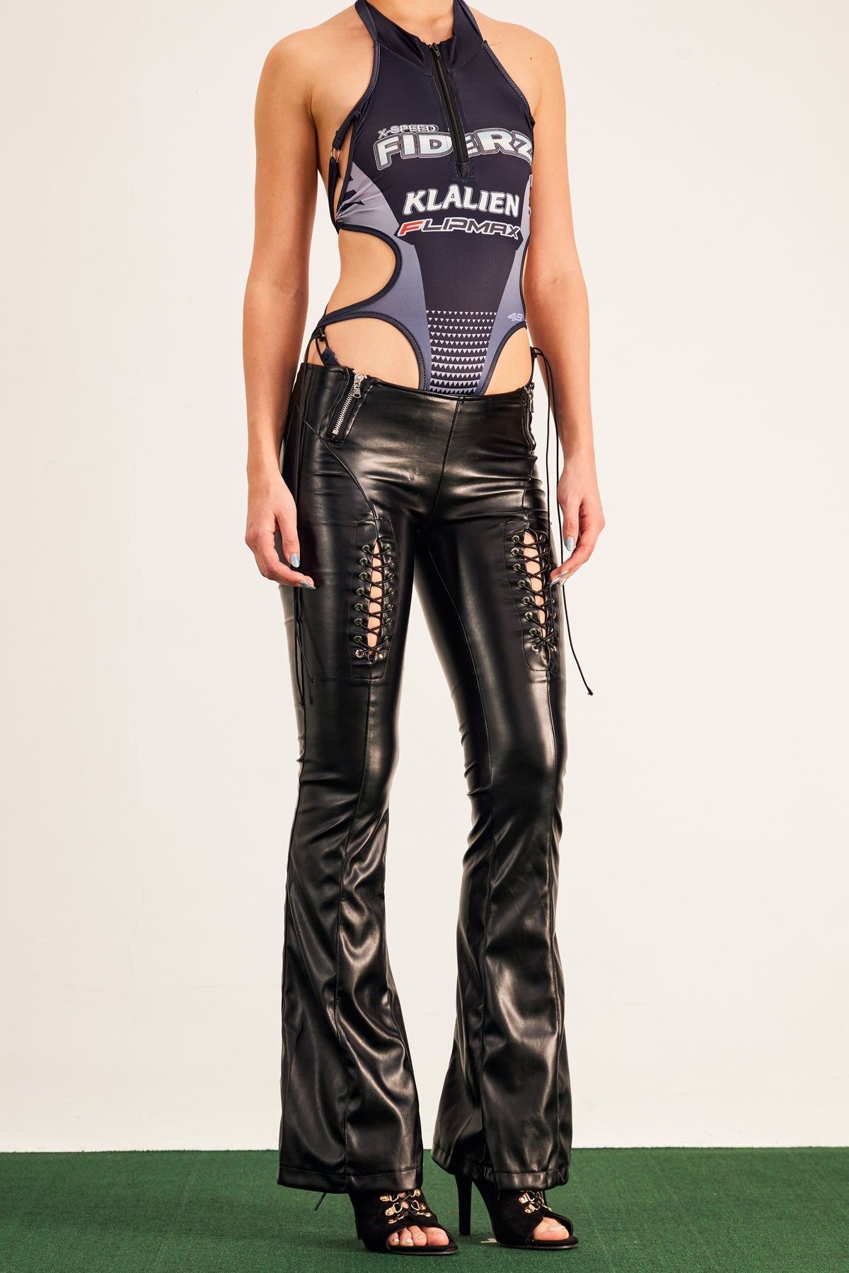 Barna Lace Up Leather Bootcut Pants