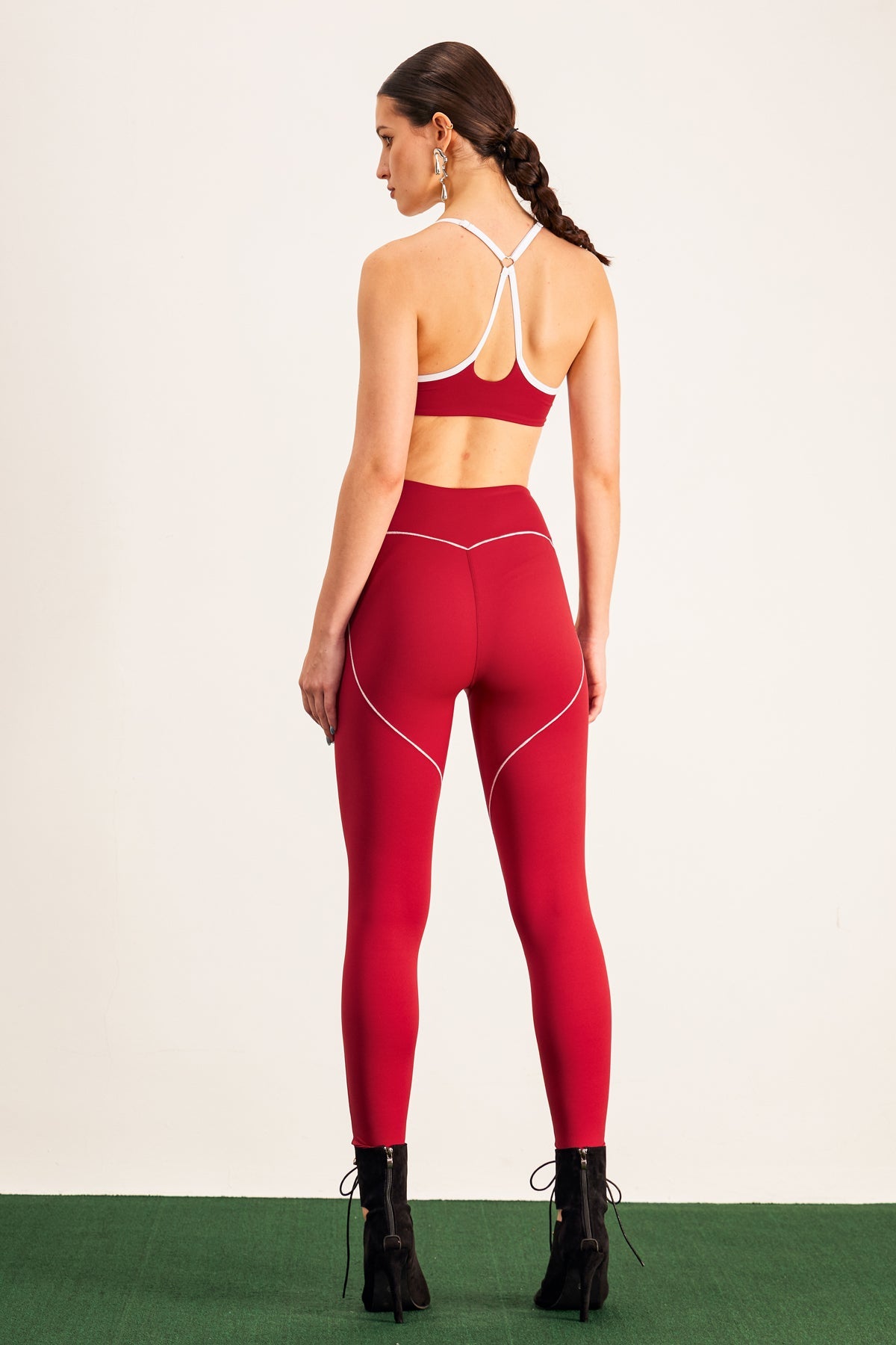 Barney Cutout Crop Bodycon Pants Set in Red