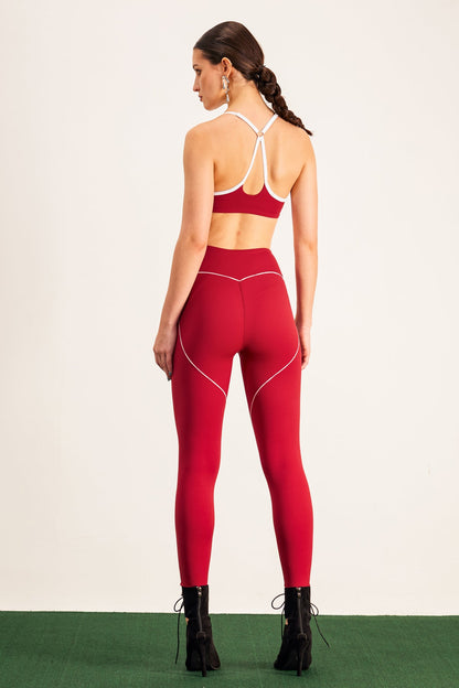 Barney Cutout Crop Bodycon Pants Set in Red