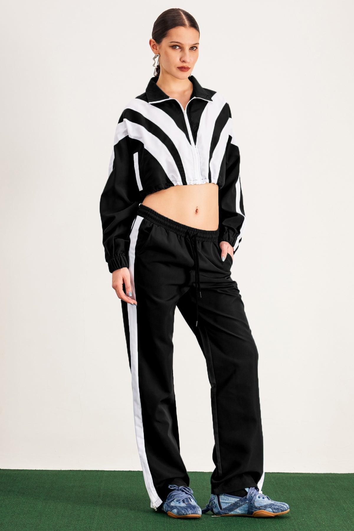Baron Stripe Pants Set in Black