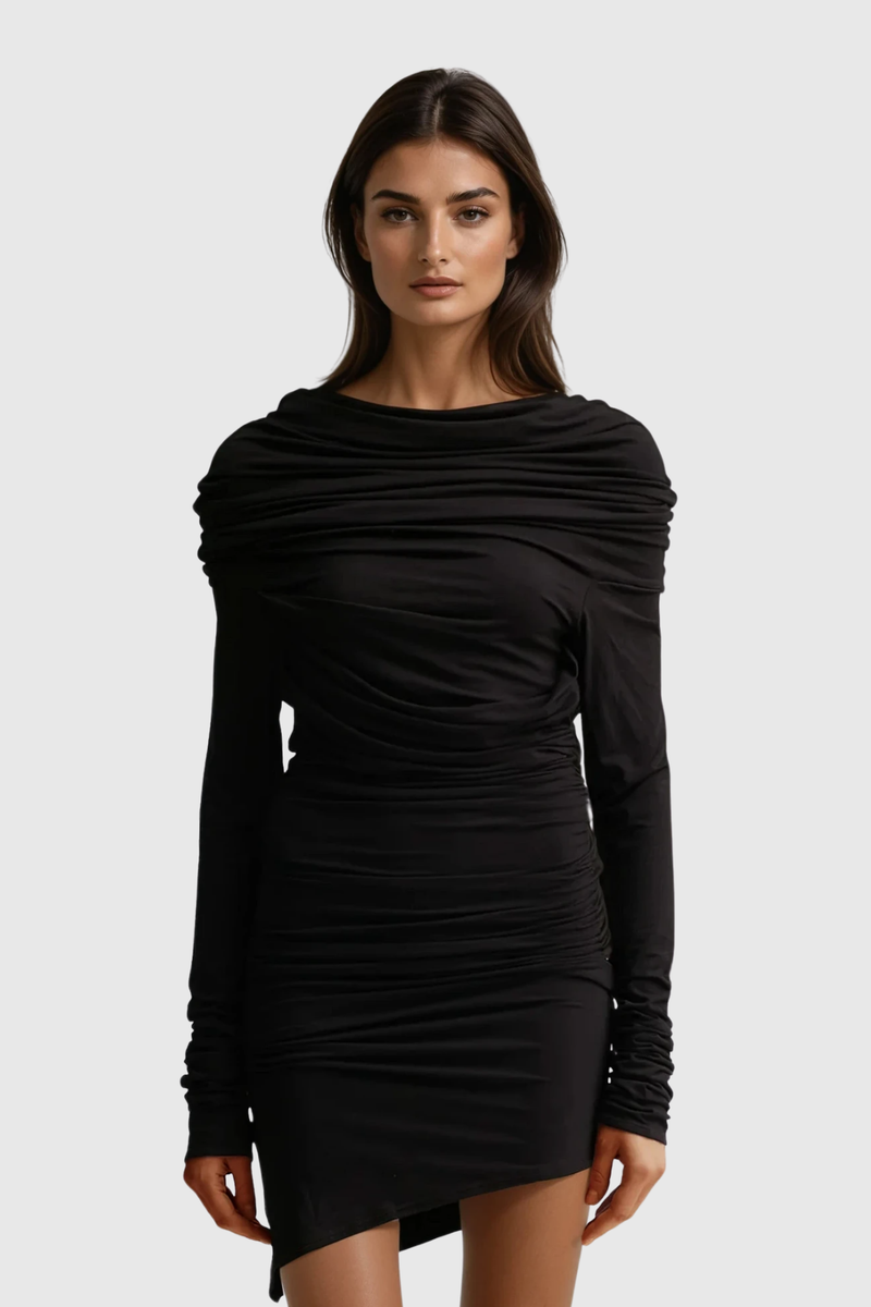 Barry Ruch Asymmetric Mini Dress in Black