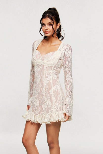 Bartosz Lace Ruffle Mini Dress in White