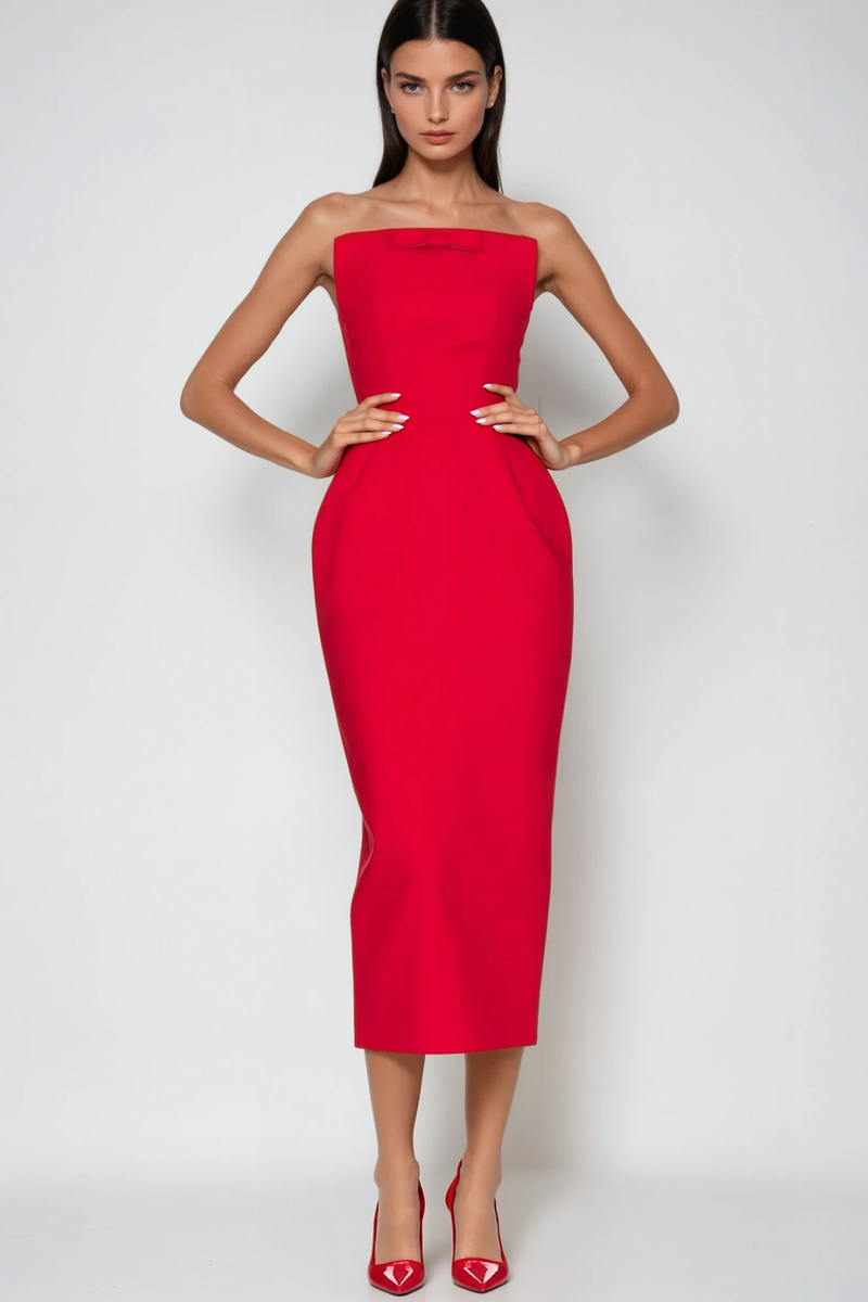 Bastien Strapless Maxi Dress in Red