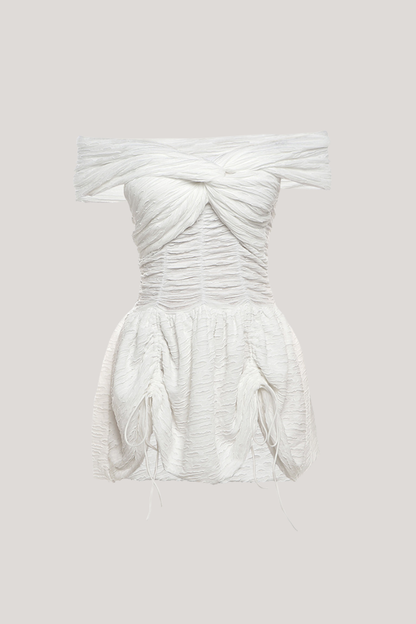 Batuhan Strapless Cross Drawstring Mini Dress