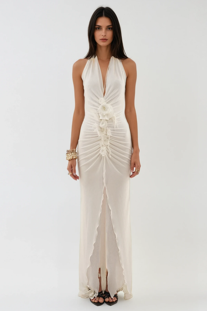 Batyah Halter Neck Flower Split Maxi Dress