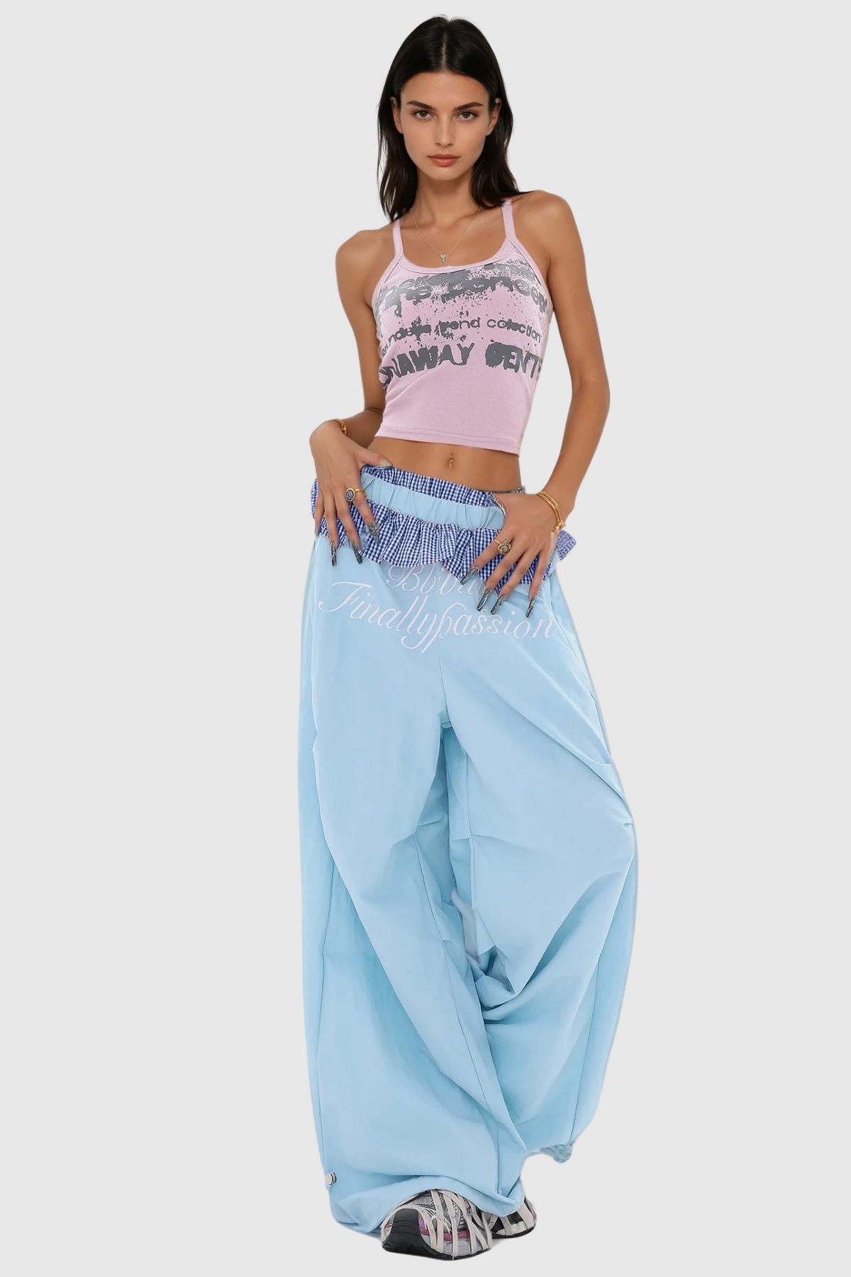 Bautista Ruffle Print Wide Leg Pants in Blue