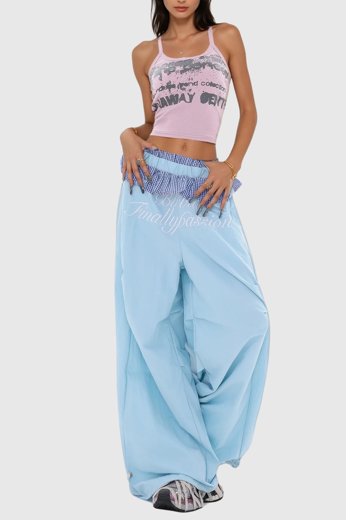 Bautista Ruffle Print Wide Leg Pants in Blue
