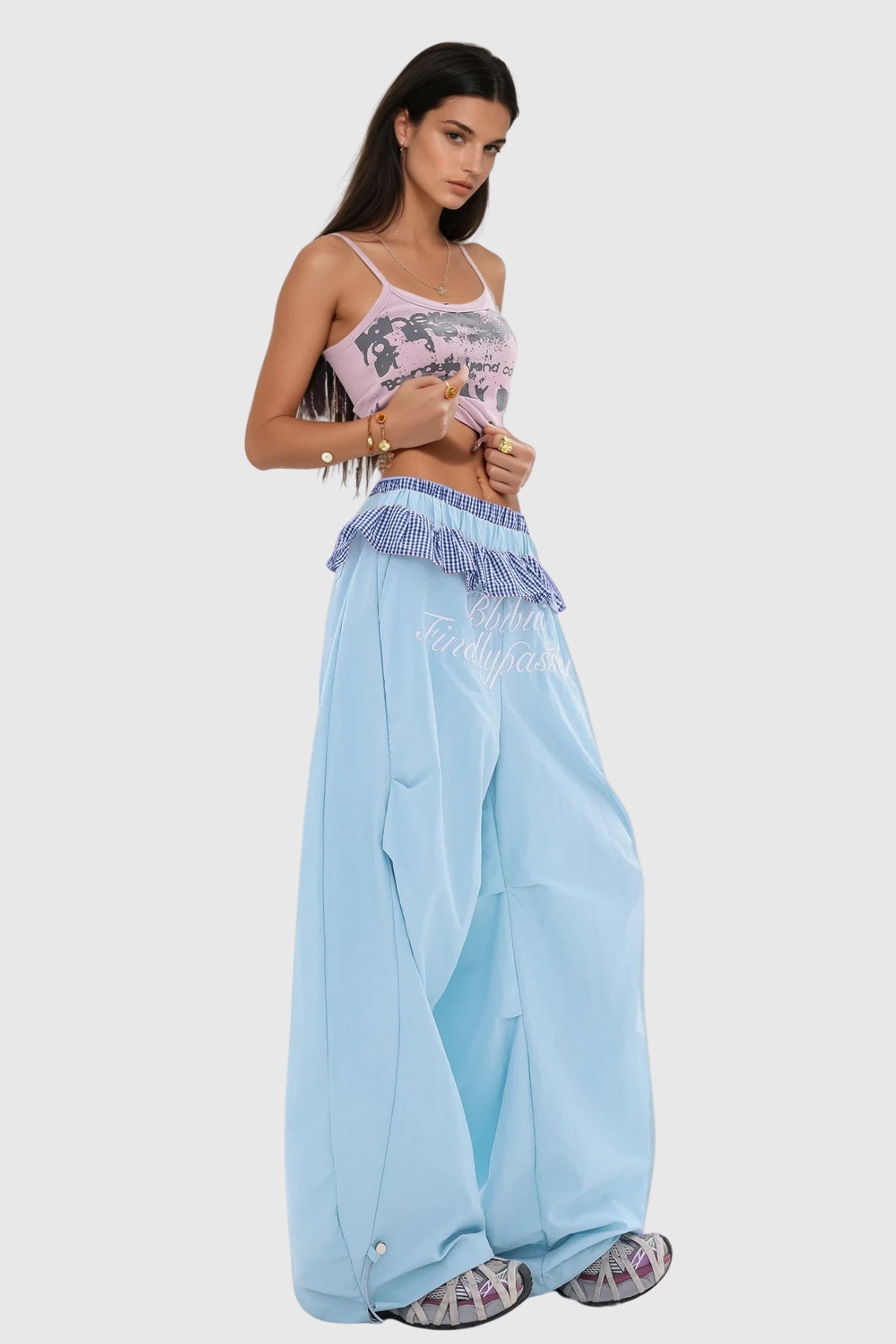 Bautista Ruffle Print Wide Leg Pants in Blue