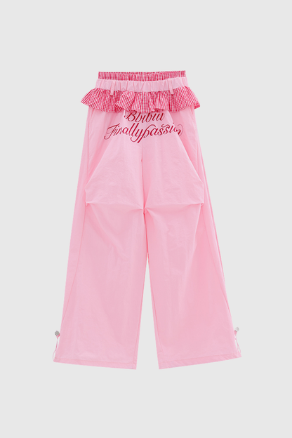 Bautista Ruffle Print Wide Leg Pants in Pink