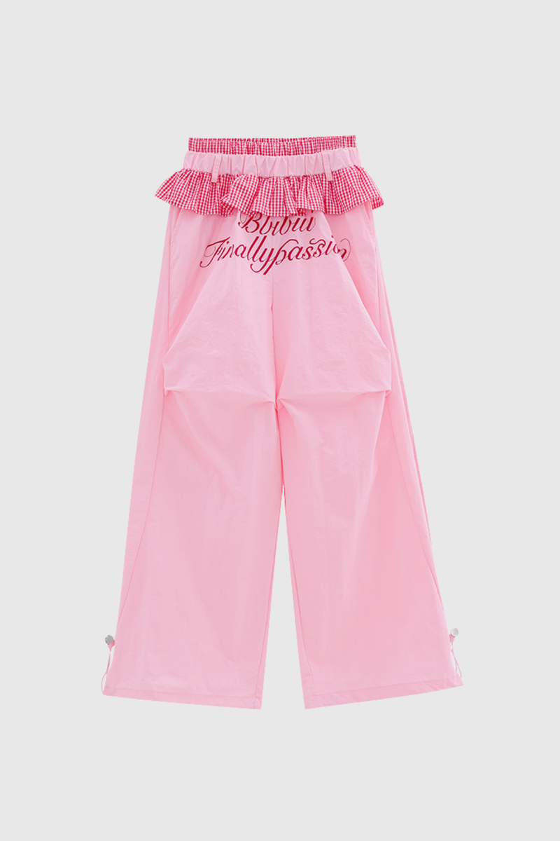 Bautista Ruffle Print Wide Leg Pants in Pink