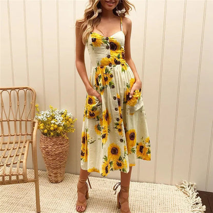 Beach Sling Seeveless Elegantes Vestiti Donna Midi Dresses
