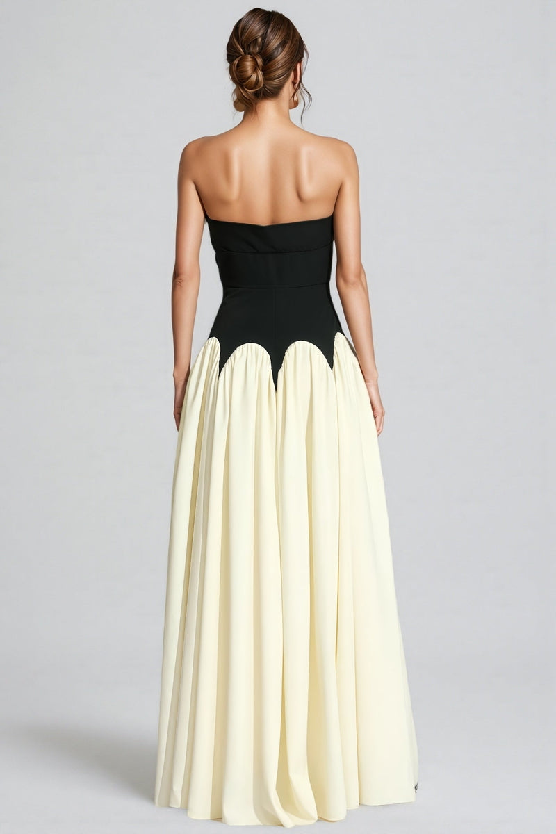 Pound Black White Contrast Strapless Maxi Dress