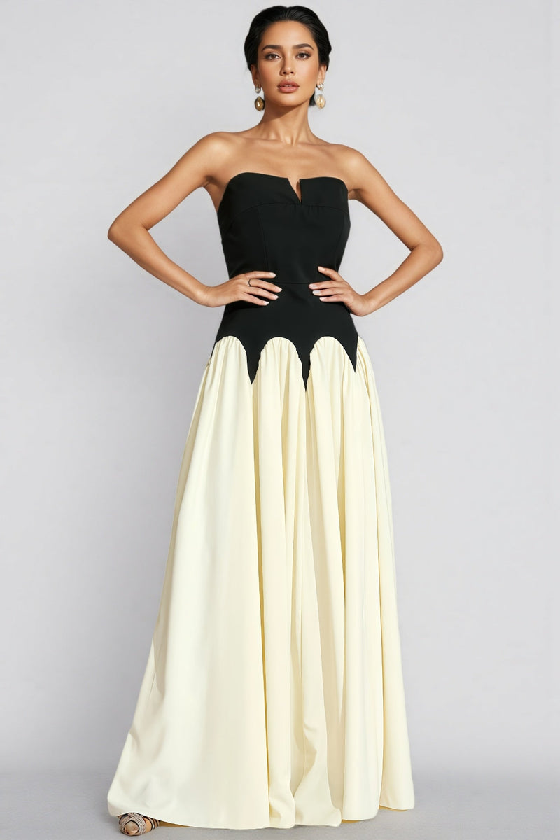 Pound Black White Contrast Strapless Maxi Dress