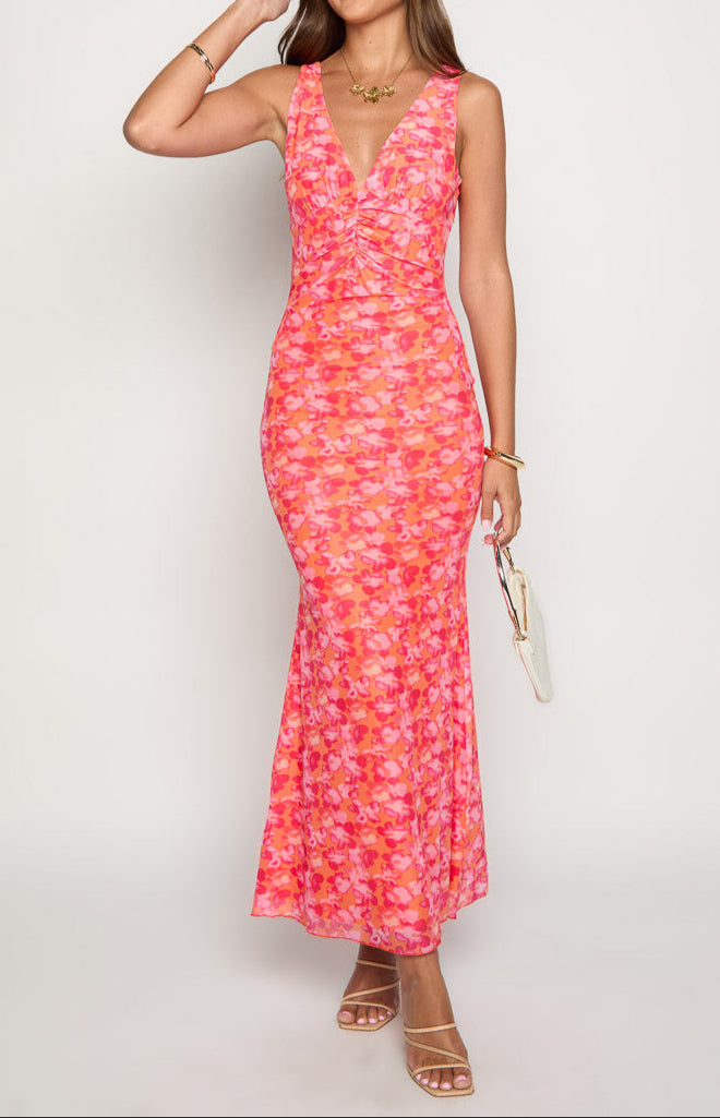 Orsa Orange Print Maxi Dress