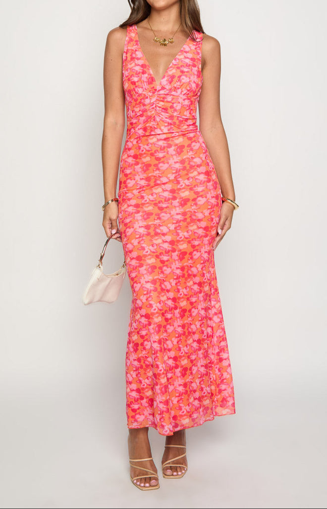 Orsa Orange Print Maxi Dress