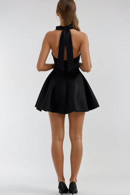 Beckham Halter Neck Ruffle Mini Dress in Black