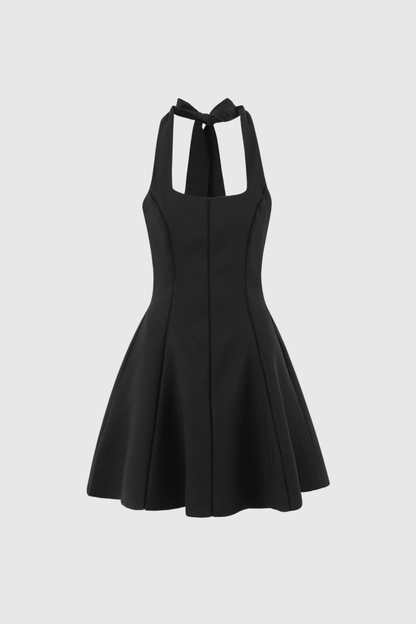 Beckham Halter Neck Ruffle Mini Dress in Black