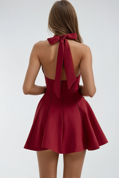 Beckham Halter Neck Ruffle Mini Dress in Red