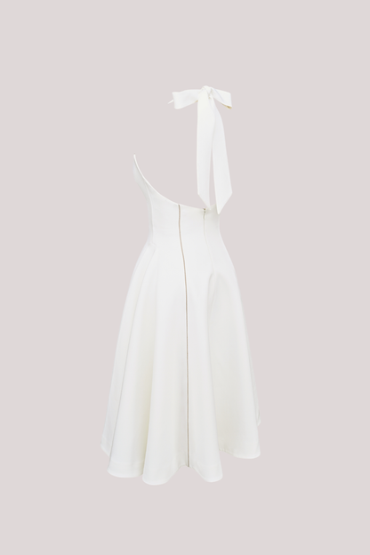 Beckham Halter Neck Stripe Ruffle Midi Dress