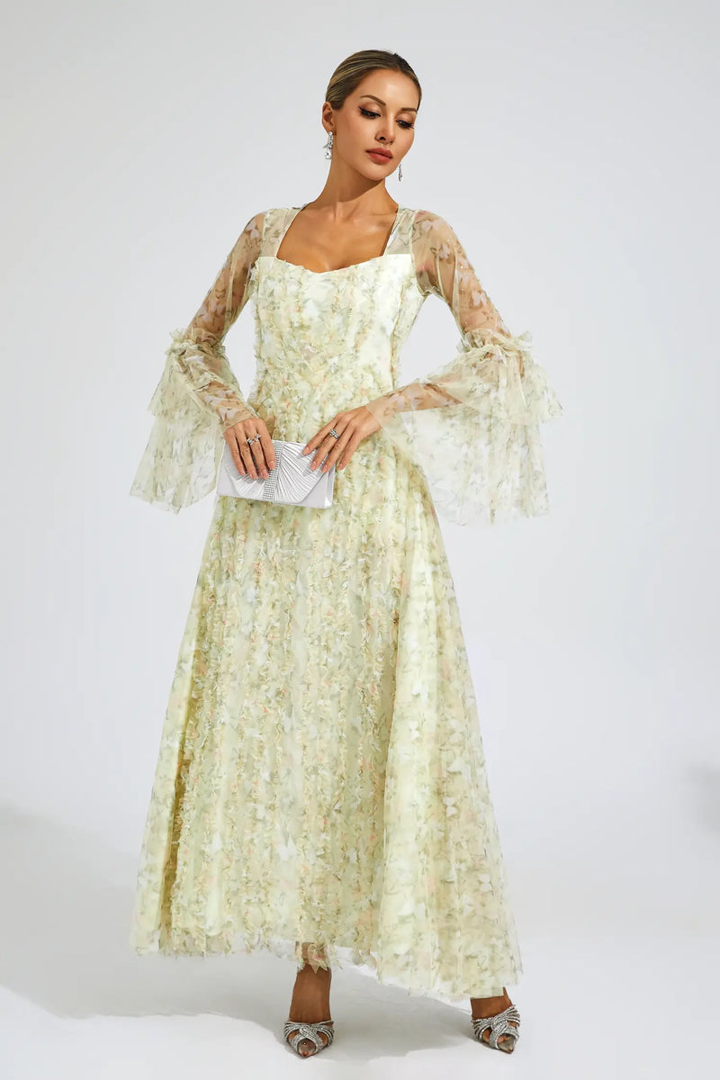 Becky Yellow Mesh Maxi Dress