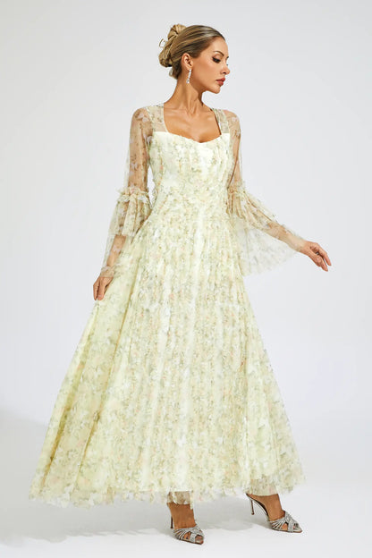 Becky Yellow Mesh Maxi Dress