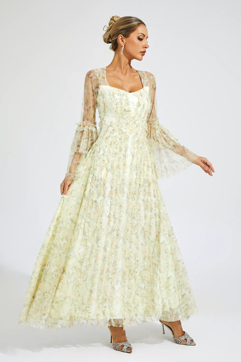 Becky Yellow Mesh Maxi Dress