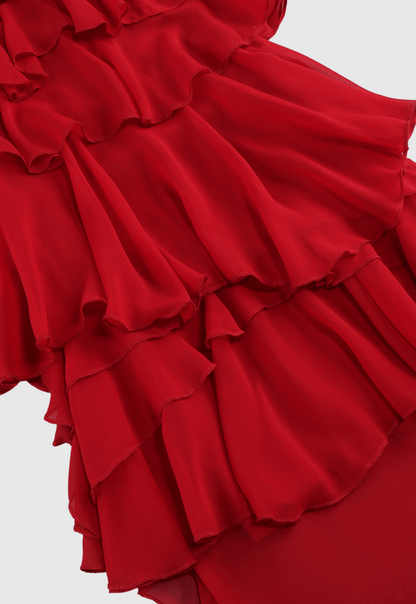 Bedelia Halter Chiffon Ruffle Midi Dress