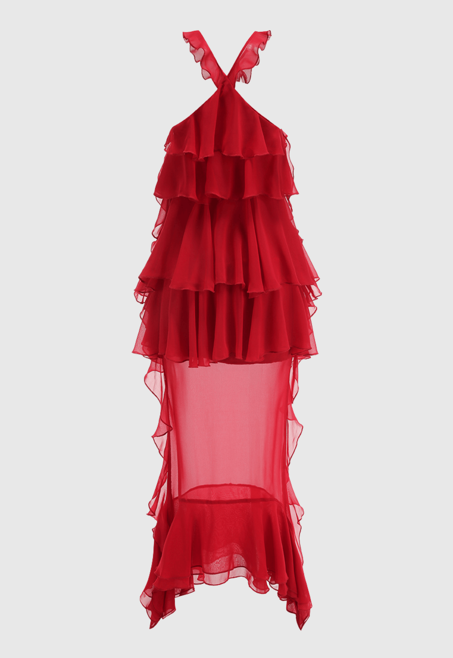 Bedelia Halter Chiffon Ruffle Midi Dress