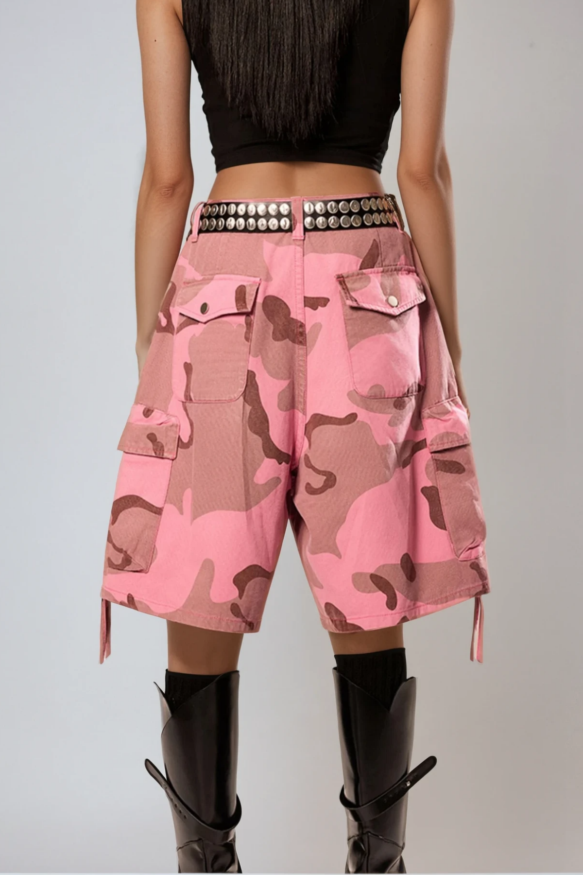 Bedisa Camouflage Print Cargo Midi Pants in Pink