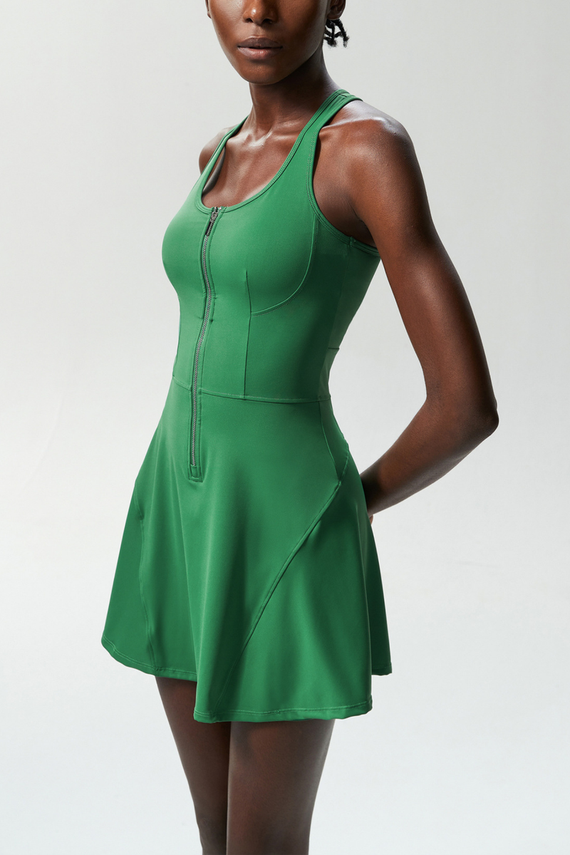 Beiwen Zipper Sleeveless Mini Dress in Green