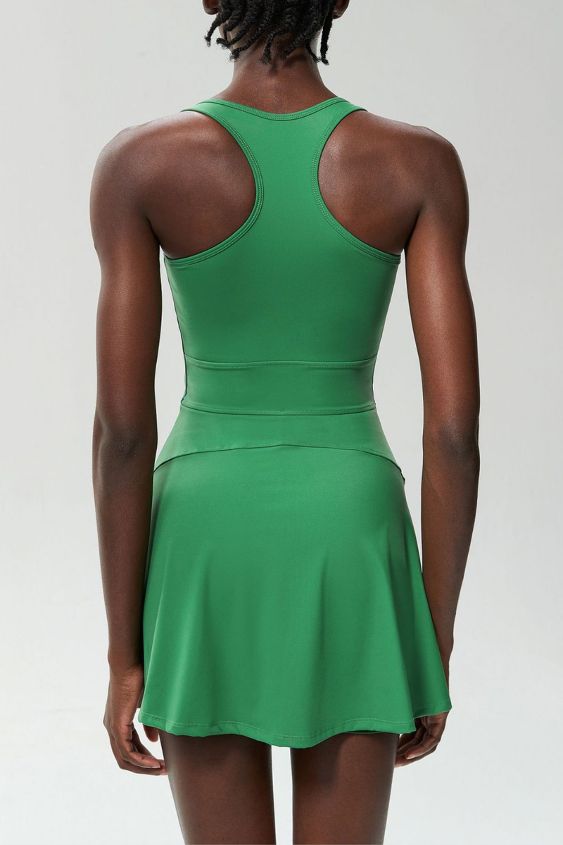 Beiwen Zipper Sleeveless Mini Dress in Green