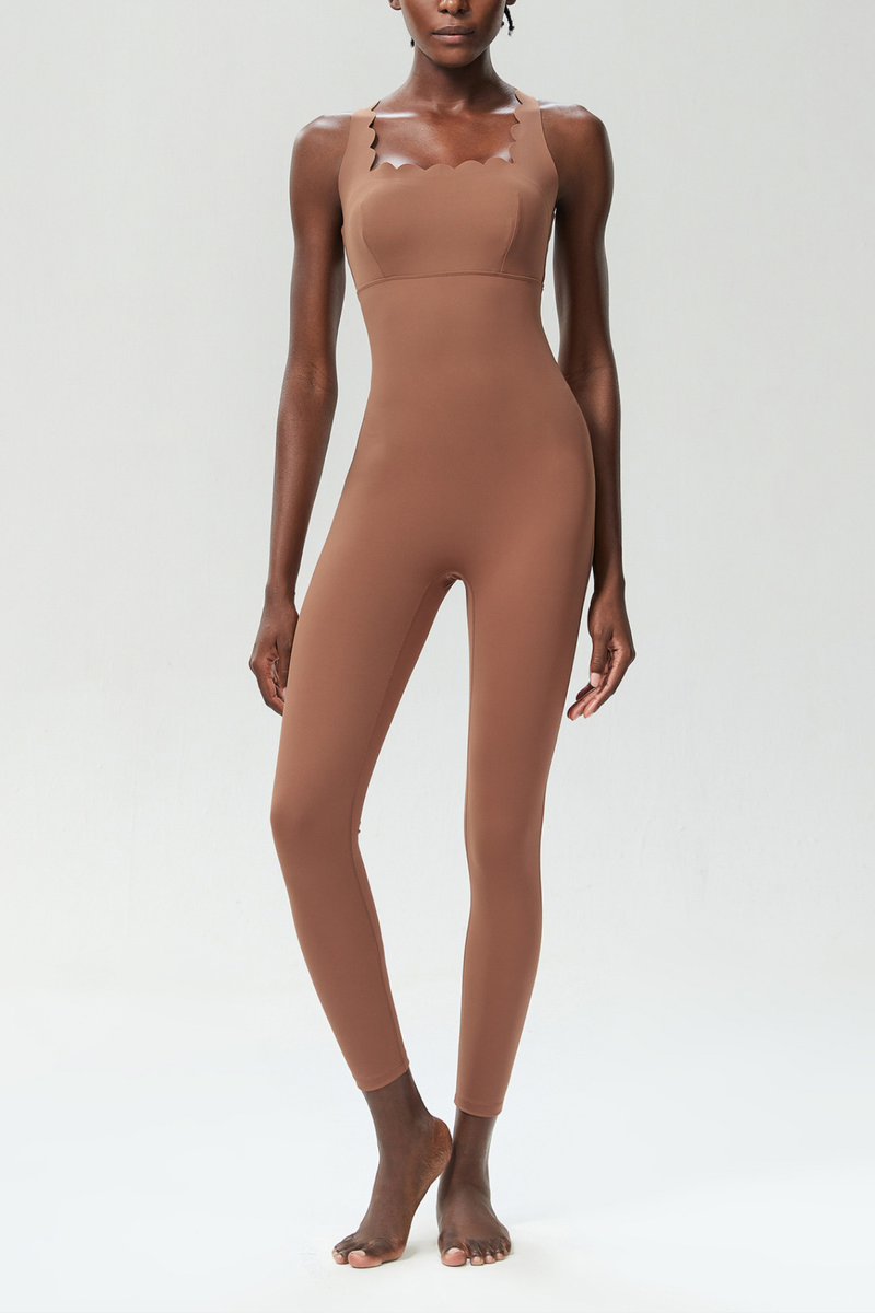 Bel Wave Cross Yoga Jumpsuit in Khaki