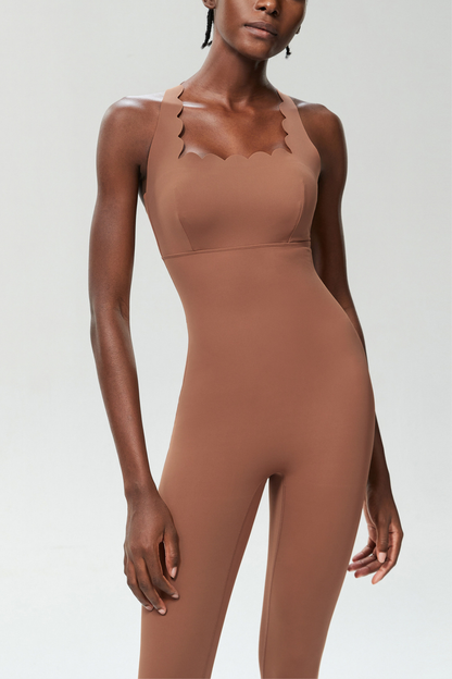 Bel Wave Cross Yoga Jumpsuit in Khaki