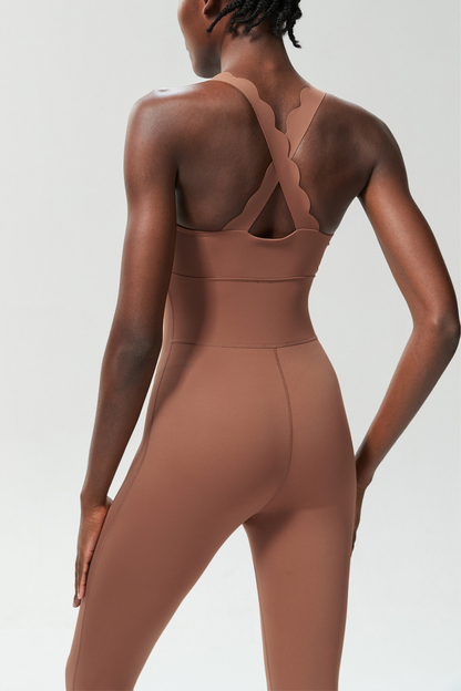 Bel Wave Cross Yoga Jumpsuit in Khaki