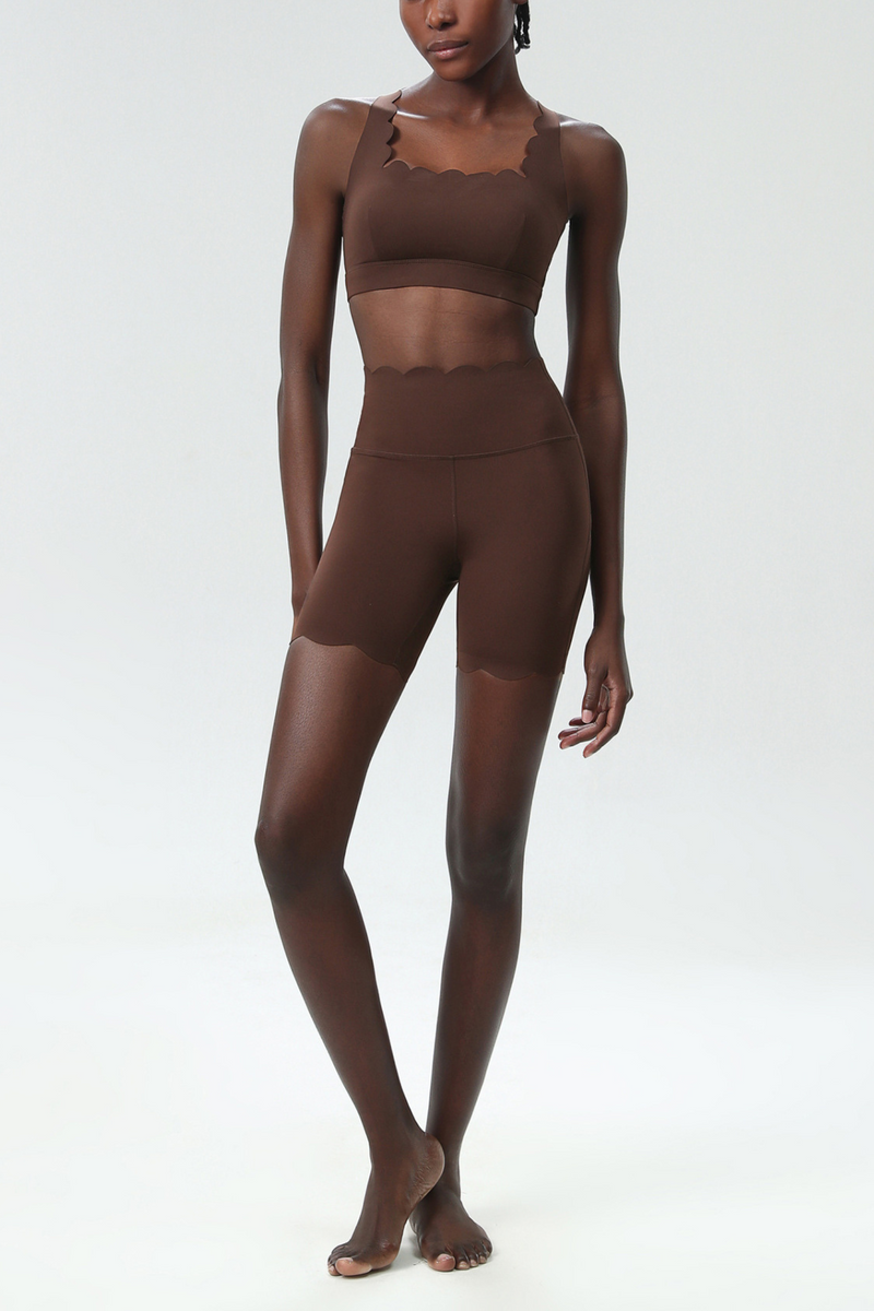 Bela Cross Wave Bodycon Pants Set in Brown