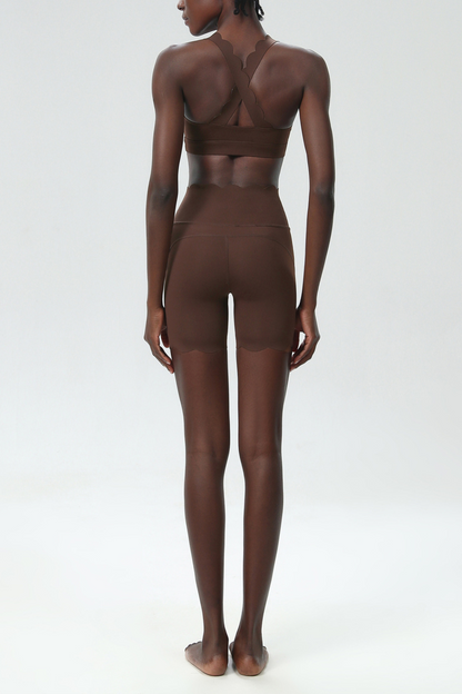 Bela Cross Wave Bodycon Pants Set in Brown