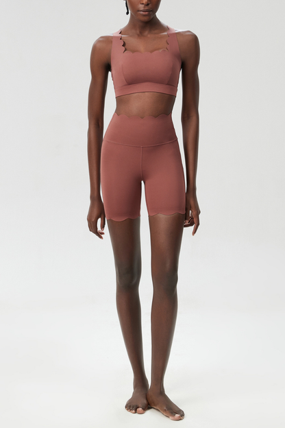 Bela Cross Wave Bodycon Pants Set in Khaki