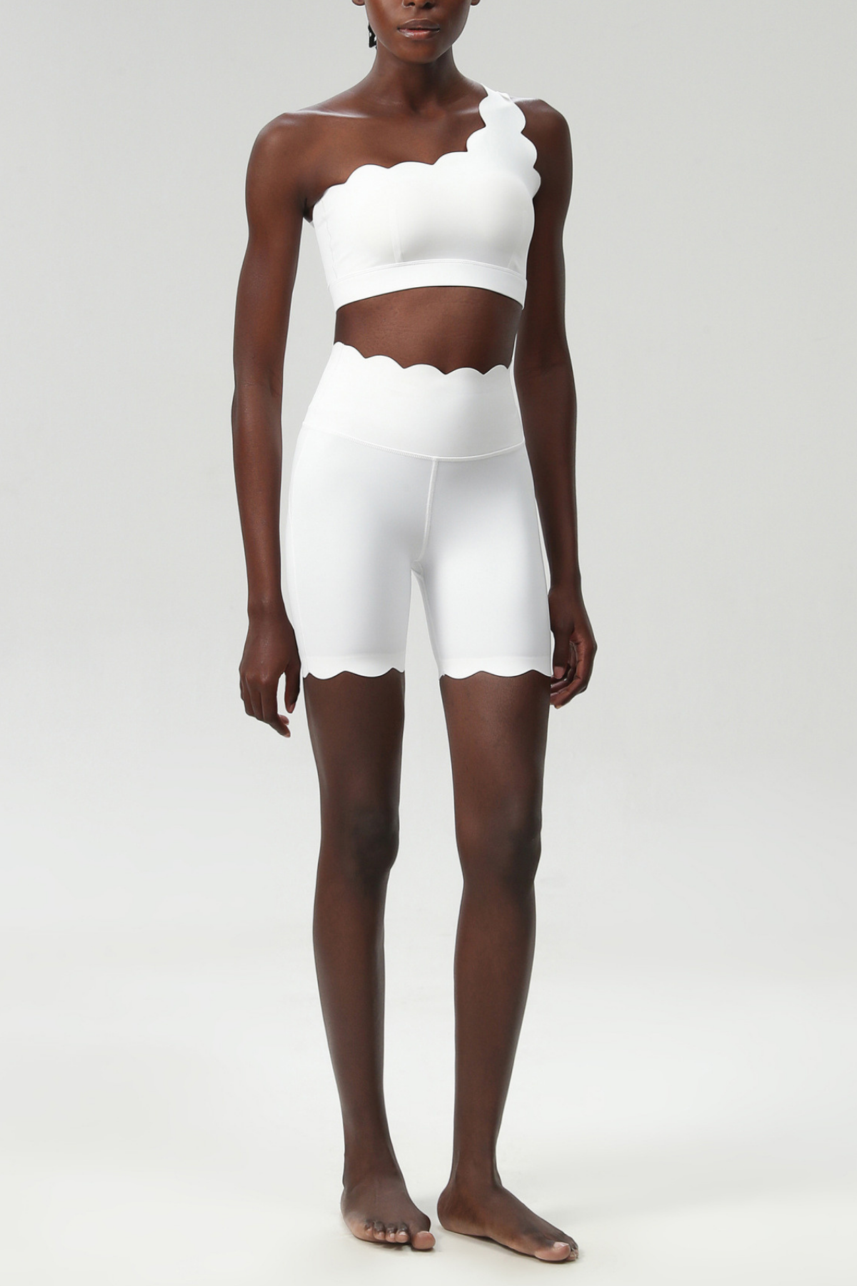 Bela One Shouder Wave Bodycon Pants Set in White
