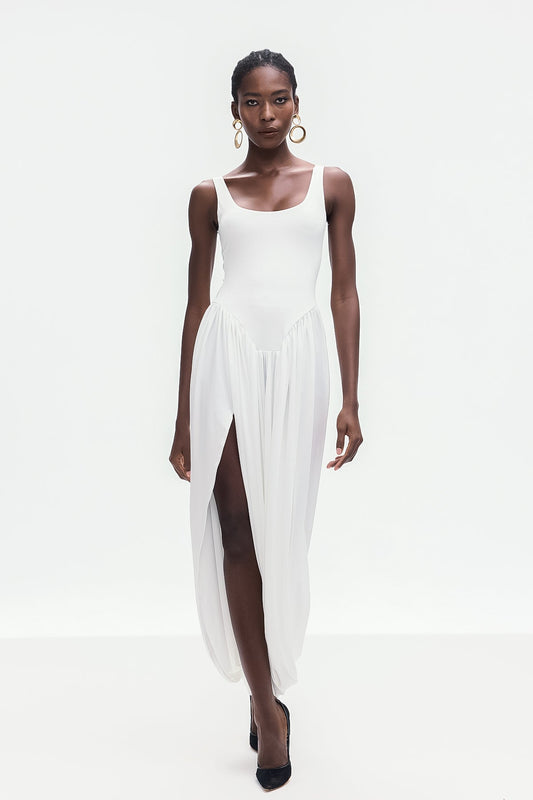 Bellamy Asymmetric Ruch Sleeveless Maxi Dress