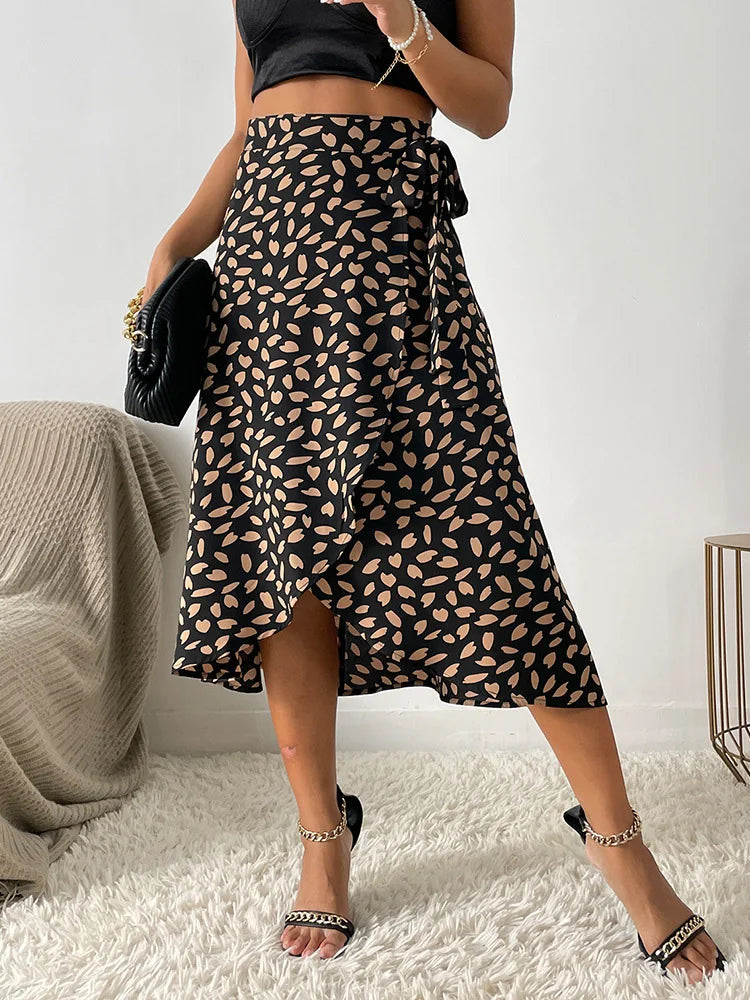 Dressbetty - Print Tie Side Wrap Skirt High Waist A-line Skirt