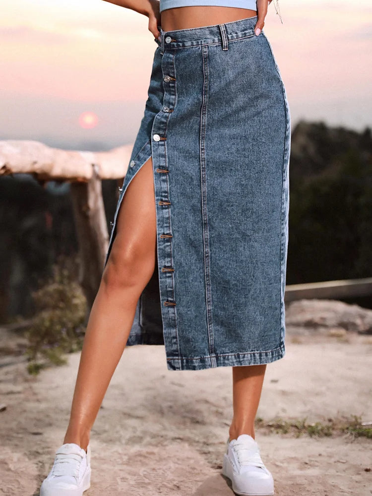 Dressbetty - Button Denim Skirt Bodycon Long Skirt