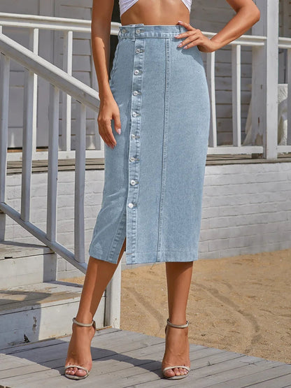 Dressbetty - Button Denim Skirt Bodycon Long Skirt